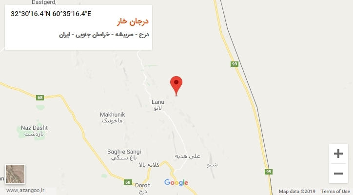 روستای درجان خار بر روی نقشه