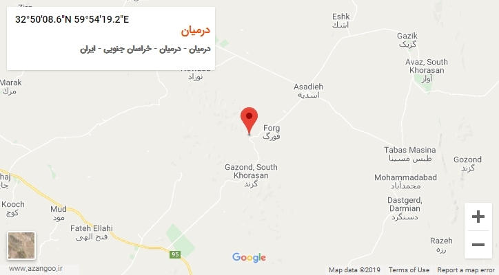 روستای درمیان بر روی نقشه