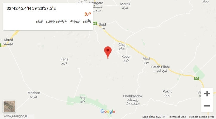 روستای درو بر روی نقشه