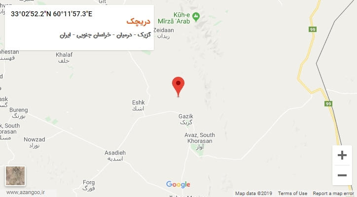 روستای دریچک بر روی نقشه
