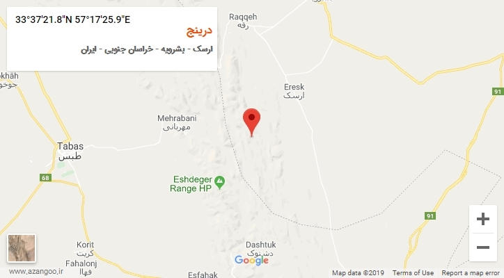 روستای درینج بر روی نقشه