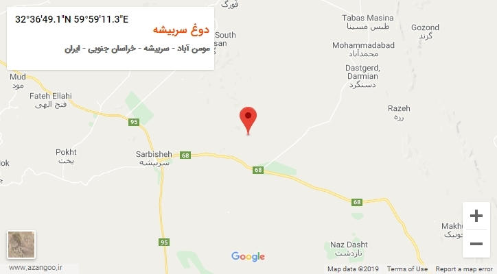 روستای دوغ سربیشه بر روی نقشه