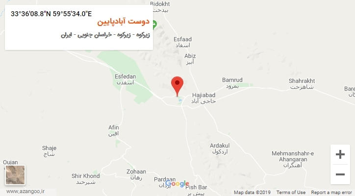 روستای دوست آبادپایین بر روی نقشه