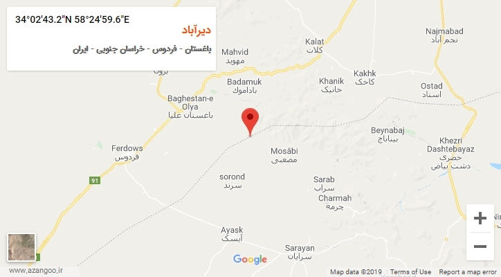 روستای دیرآباد بر روی نقشه