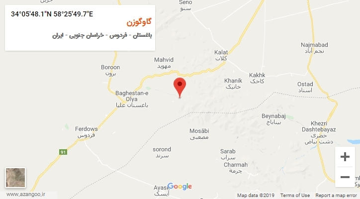 روستای گاوگوزن بر روی نقشه