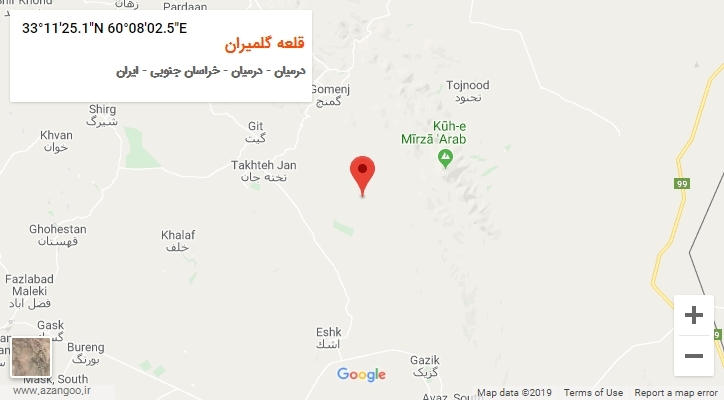 روستای قلعه گلمیران بر روی نقشه