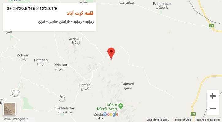 روستای قلعه کرت آباد بر روی نقشه