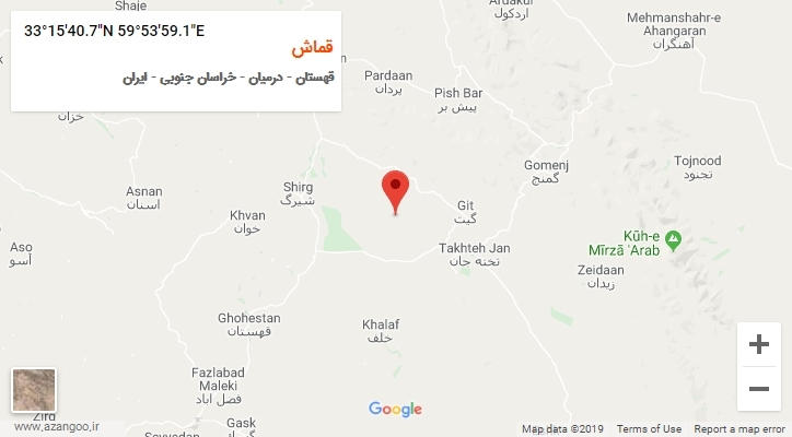 روستای قماش بر روی نقشه
