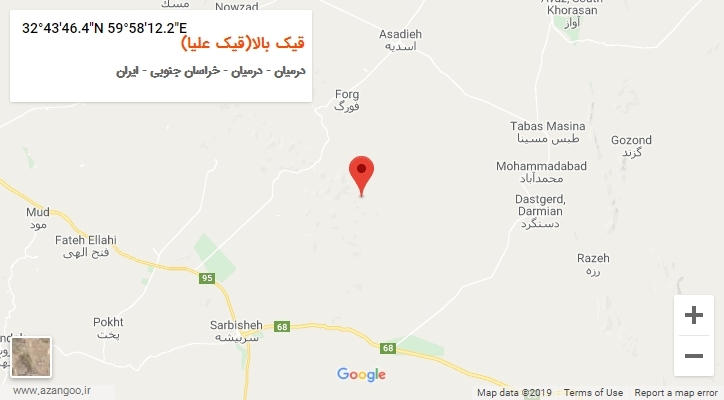روستای قیک بالا(قیک علیا) بر روی نقشه