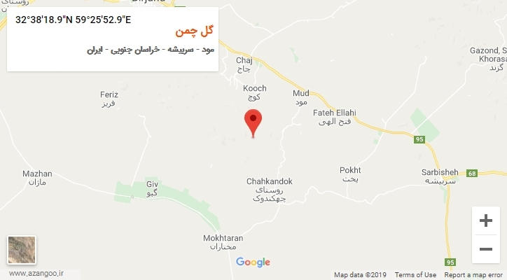 روستای گل چمن بر روی نقشه