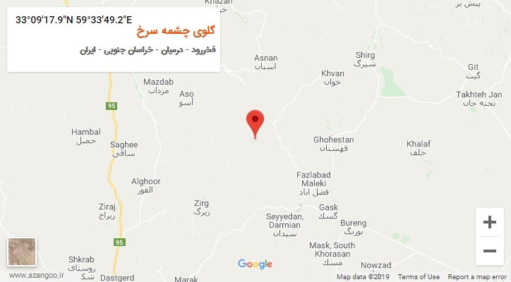 روستای گلوی چشمه سرخ بر روی نقشه