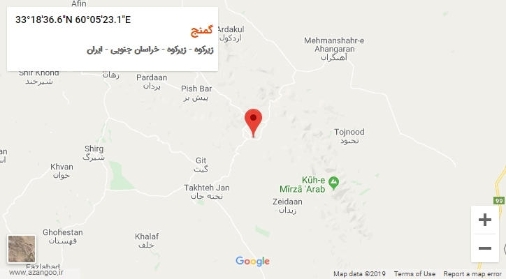 روستای گمنج بر روی نقشه
