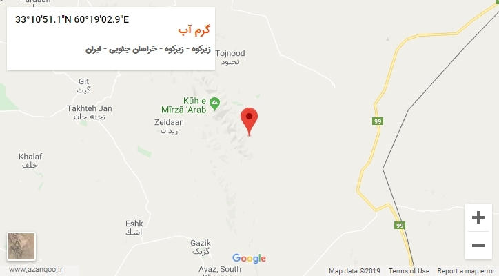 روستای گرم آب بر روی نقشه