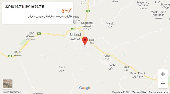روستای گرسنج بر روی نقشه