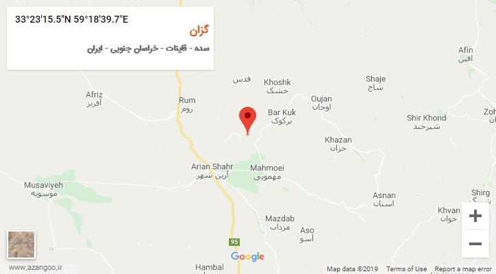 روستای گزان بر روی نقشه