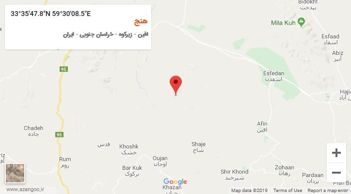 روستای هنج بر روی نقشه