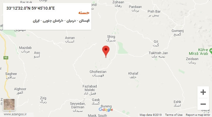 روستای حسنه بر روی نقشه