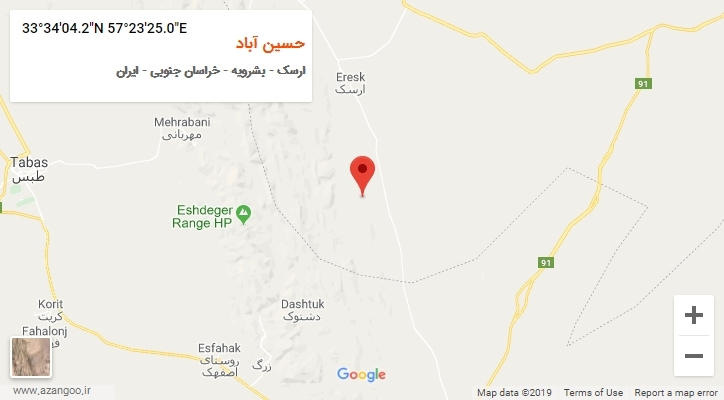 روستای حسین آباد بر روی نقشه
