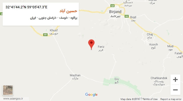 روستای حسین آباد بر روی نقشه