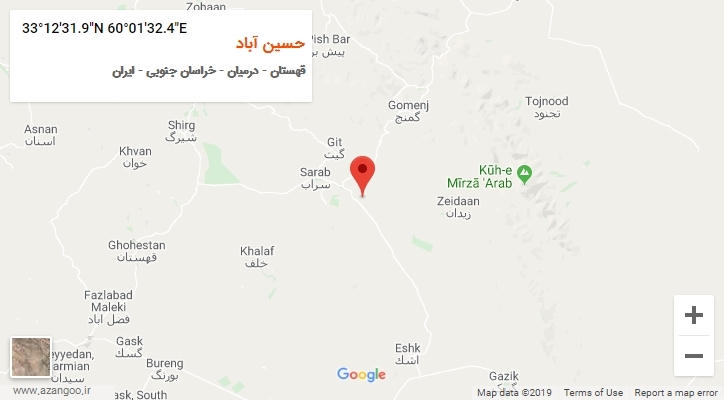 روستای حسین آباد بر روی نقشه