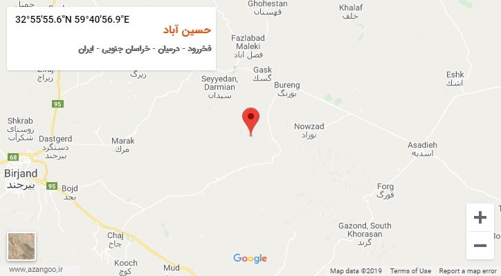 روستای حسین آباد بر روی نقشه