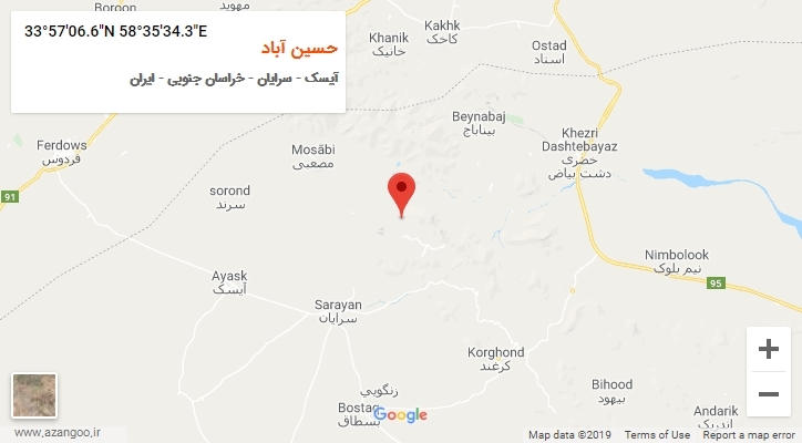 روستای حسین آباد بر روی نقشه
