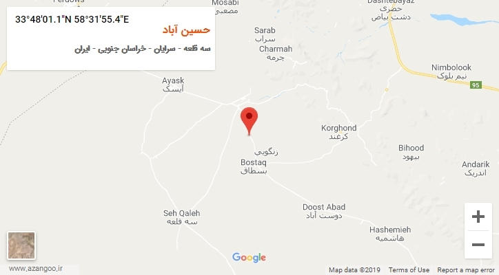 روستای حسین آباد بر روی نقشه
