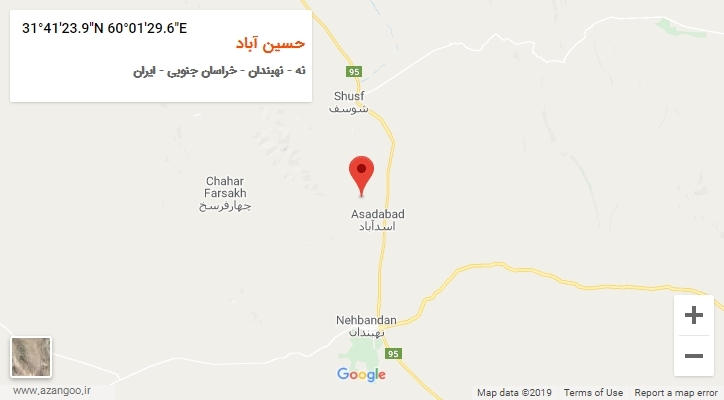 روستای حسین آباد بر روی نقشه