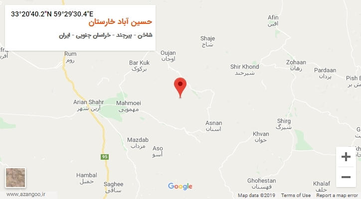 روستای حسین آباد خارستان بر روی نقشه