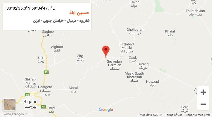 روستای حسین اباذ بر روی نقشه