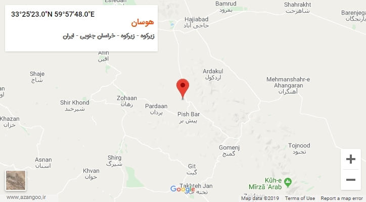 روستای هوسان بر روی نقشه