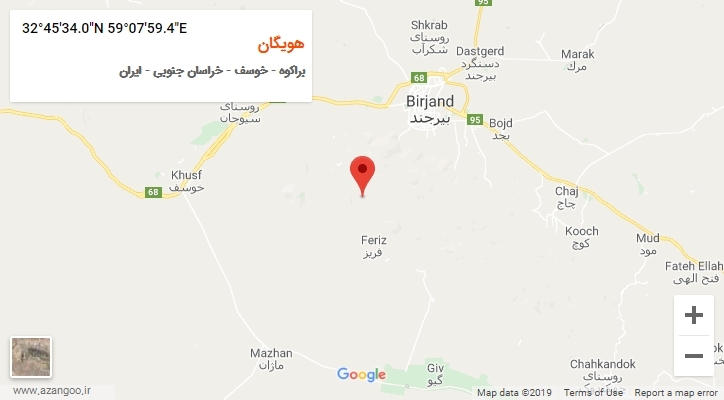 روستای هویگان بر روی نقشه