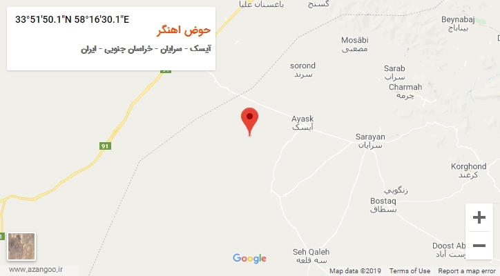 روستای حوض اهنگر بر روی نقشه
