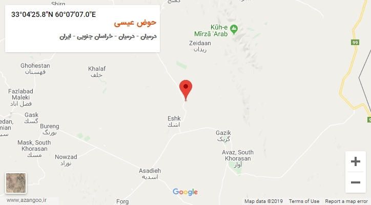 روستای حوض عیسی بر روی نقشه