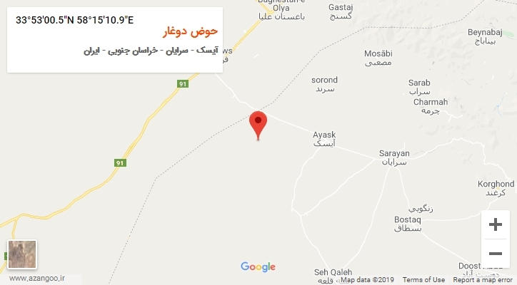 روستای حوض دوغار بر روی نقشه