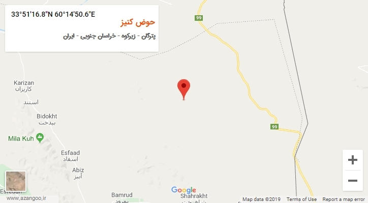 روستای حوض کنیز بر روی نقشه