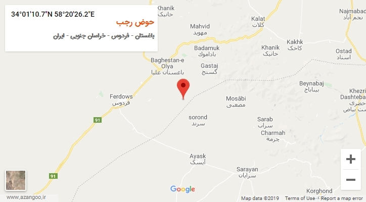 روستای حوض رجب بر روی نقشه