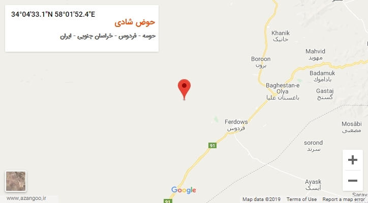 روستای حوض شادی بر روی نقشه