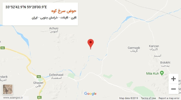 روستای حوض سرخ کوه بر روی نقشه