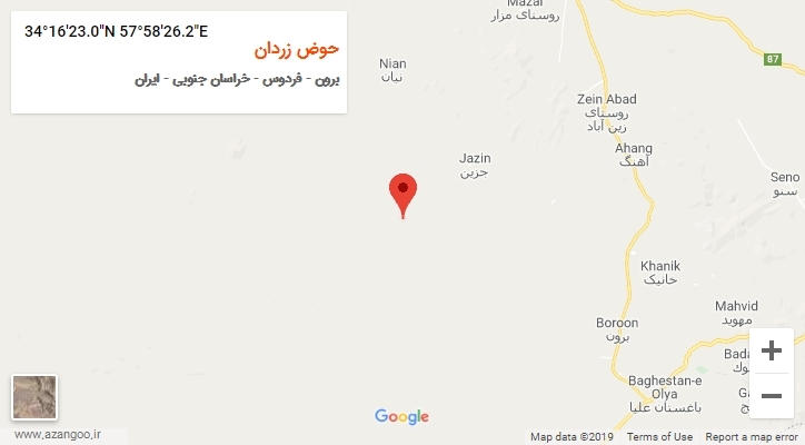 روستای حوض زردان بر روی نقشه