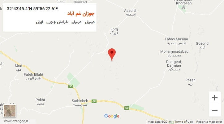 روستای جوزان غم آباد بر روی نقشه