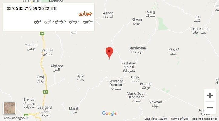 روستای جوزاری بر روی نقشه