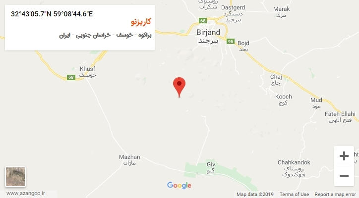 روستای کاریزنو بر روی نقشه