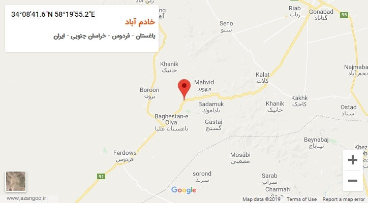 روستای خادم آباد بر روی نقشه