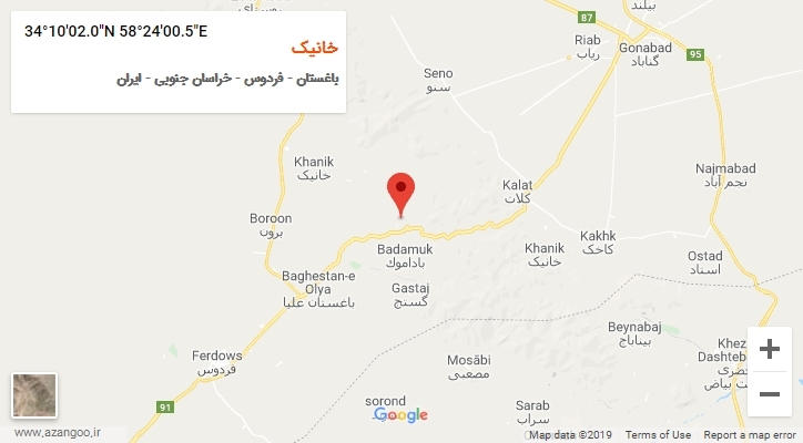 روستای خانیک بر روی نقشه