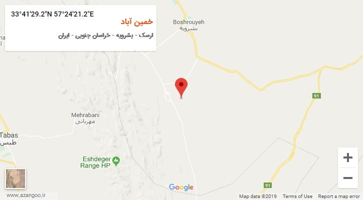روستای خمین آباد بر روی نقشه