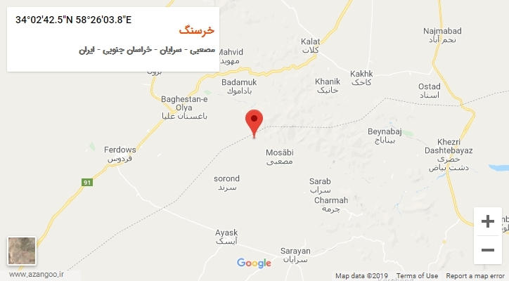 روستای خرسنگ بر روی نقشه
