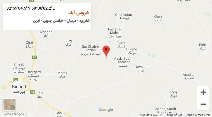 روستای خروس آباد بر روی نقشه