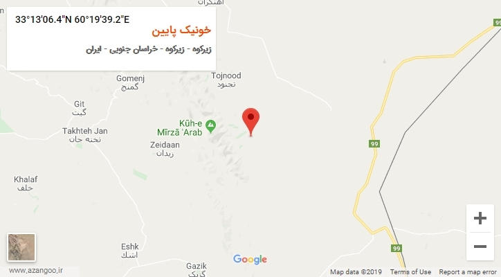 روستای خونیک پایین بر روی نقشه