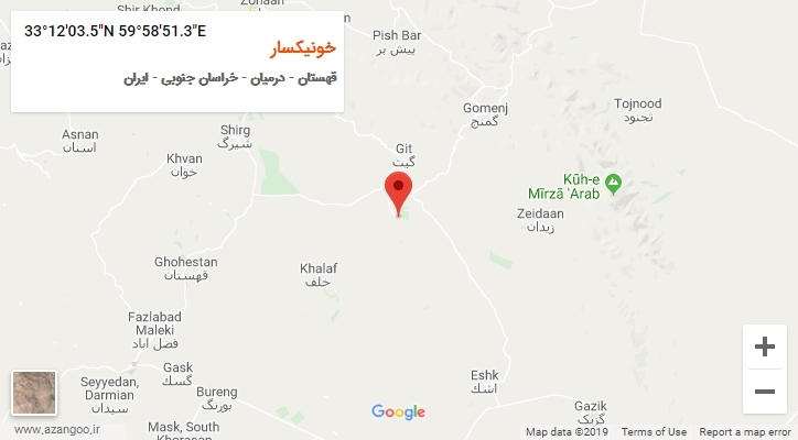 روستای خونیکسار بر روی نقشه
